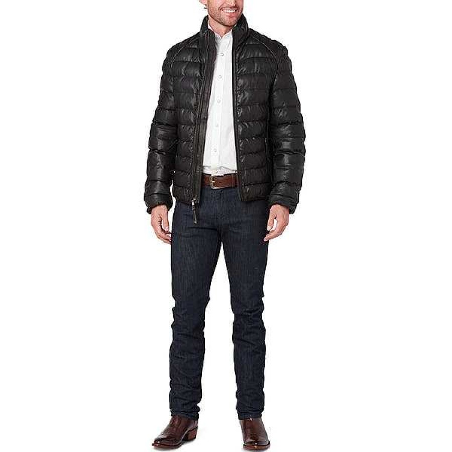 Men Lucchese | Men'S Leather Puffer Jacket