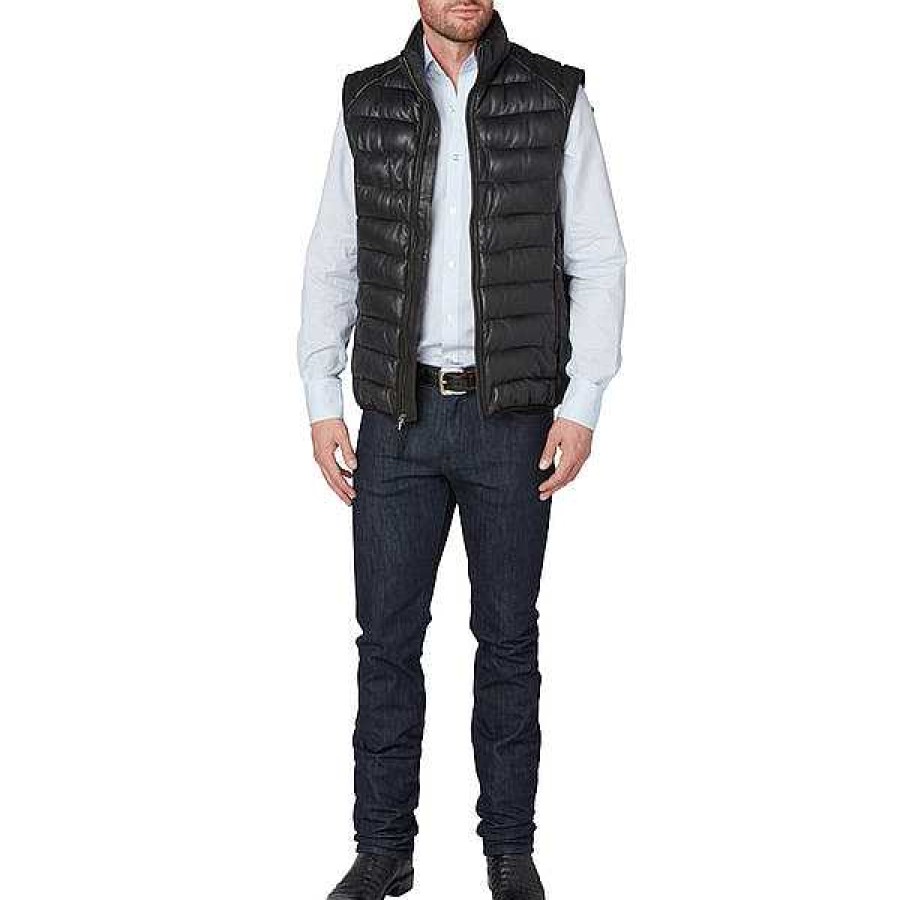 Men Lucchese | Men'S Leather Puffer Vest