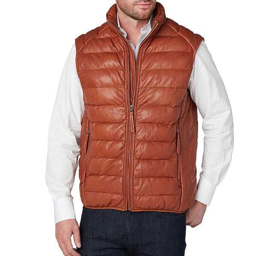 Men Lucchese | Men'S Leather Puffer Vest