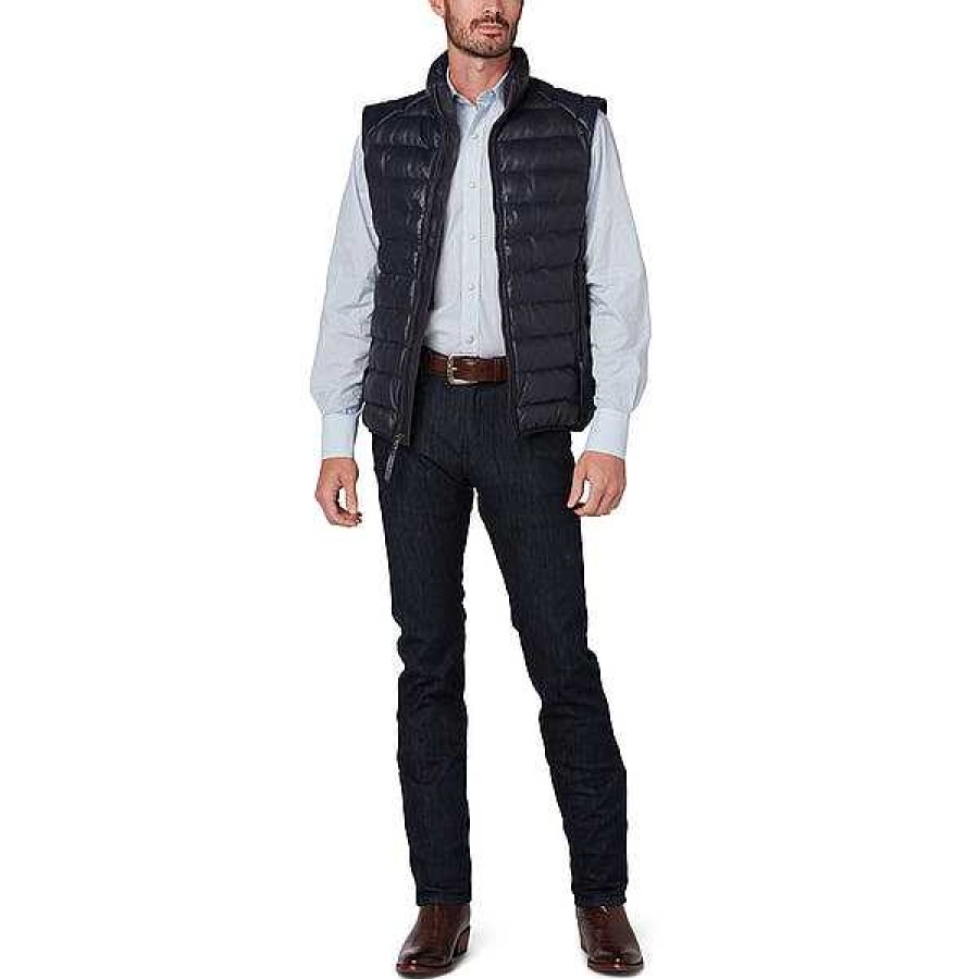 Men Lucchese | Men'S Leather Puffer Vest