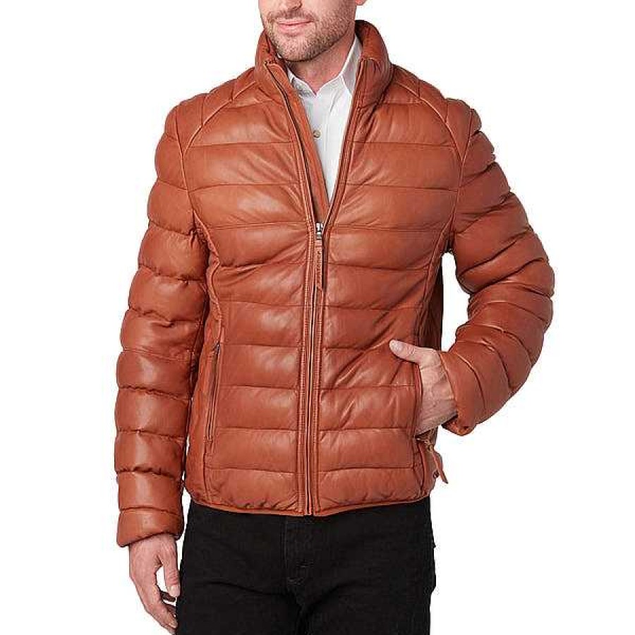 Men Lucchese | Men'S Leather Puffer Jacket