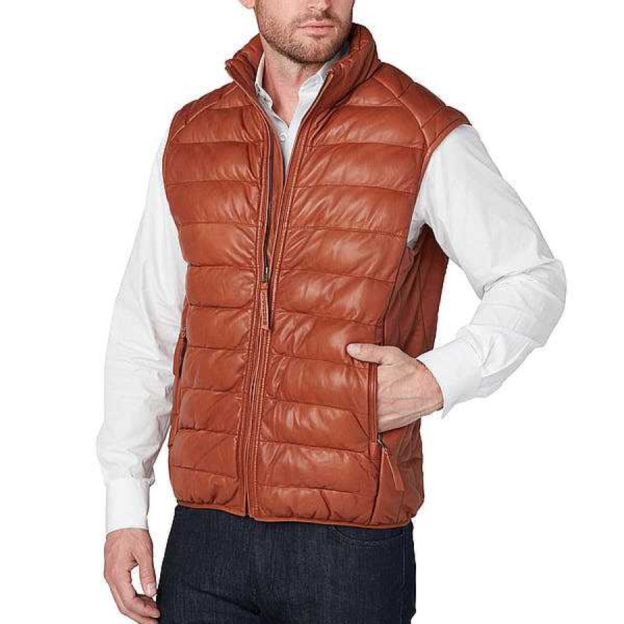 Men Lucchese | Men'S Leather Puffer Vest