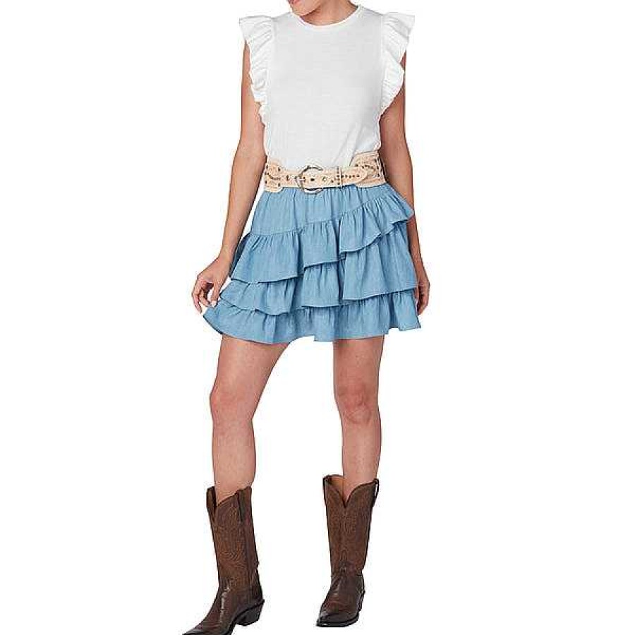 Women Lucchese | Cora Diagonal Ruffle Skirt