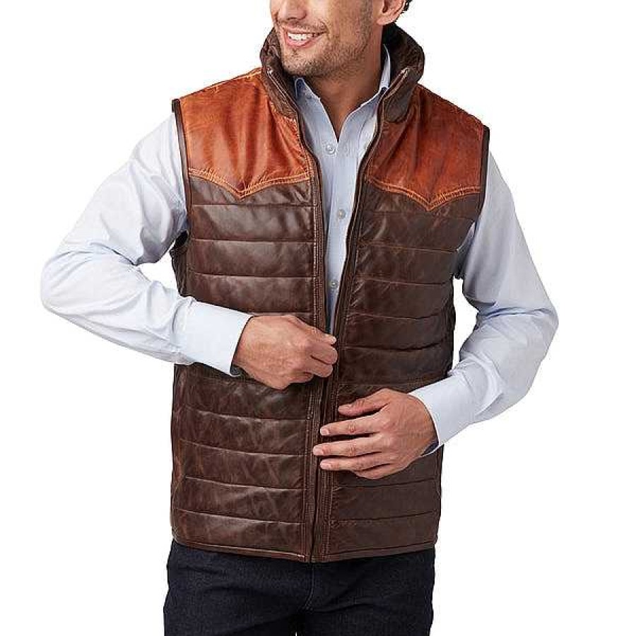 Men Lucchese | Western Yoke Leather Vest